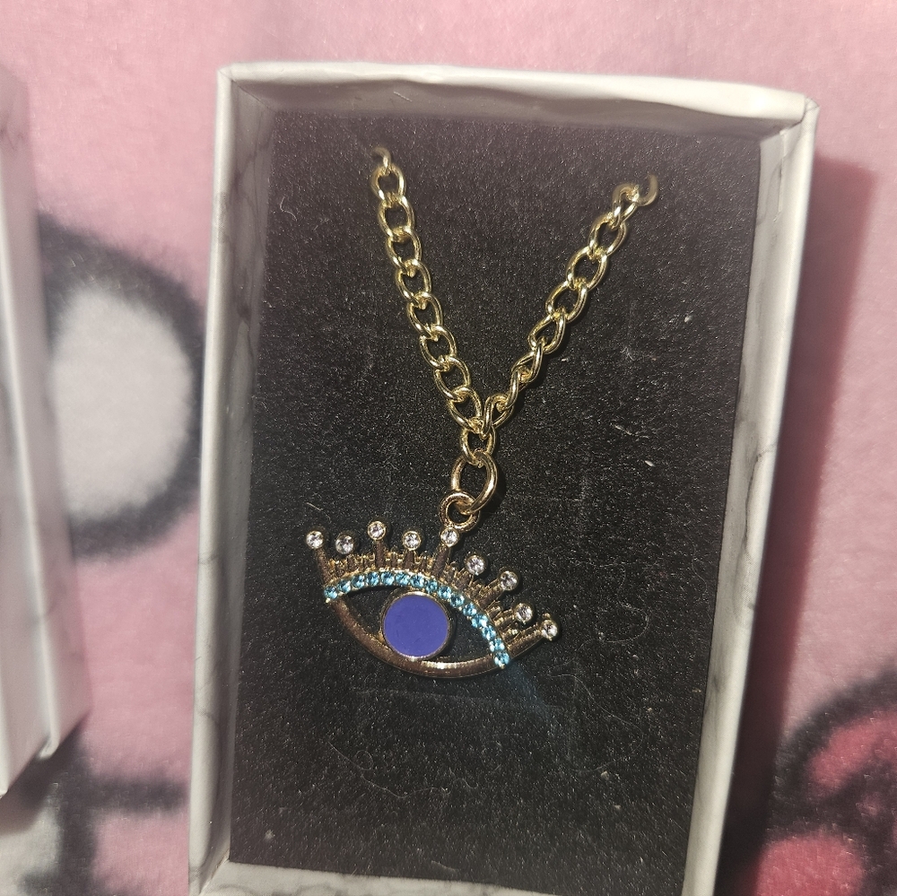 Gold and Blue Evil Eye Pendant Necklace